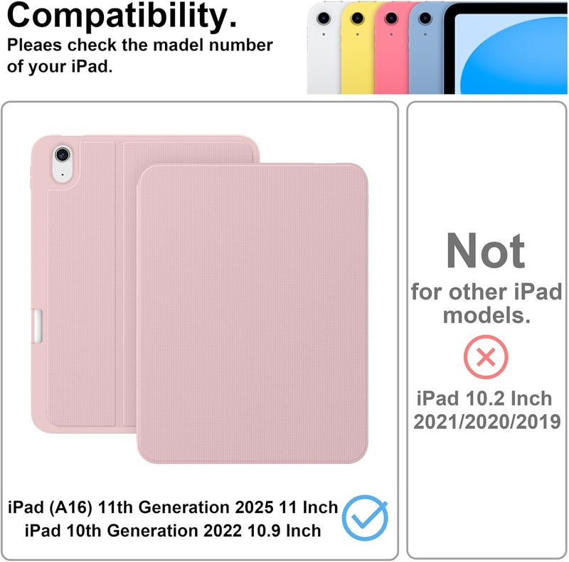 Supveco حافظة لجهاز iPad (A16) الجيل 11 بحجم 11 بوصة (2025)، iPad الجيل 10 بحجم 10.9 بوصة (2022) مع حامل قلم - [استيقاظ/نوم تلقائي]، حافظة فاخرة مع قاعدة قابلة للطي وغطاء خلفي ناعم من TPU - وردي ناعم - Image 2
